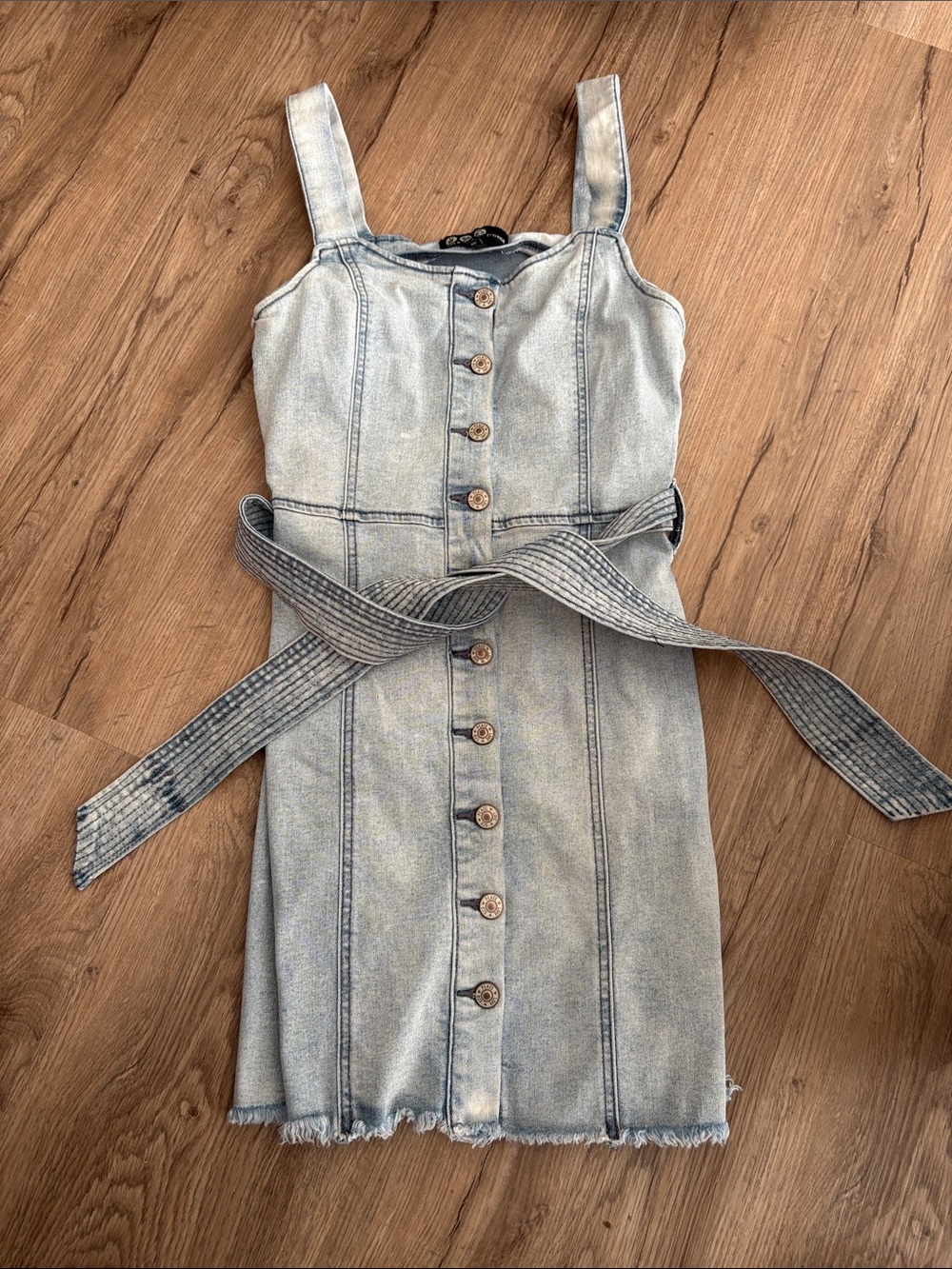Rewash Light Wash Denim Midi Dress with Belt